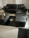 Sofa Mai Girman L-Shape, Baƙar fata, Na Fata, Tare da Teburin Tsakiya - 1