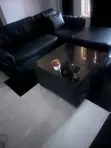 Sofa Mai Girman L-Shape, Baƙar fata, Na Fata, Tare da Teburin Tsakiya - 2