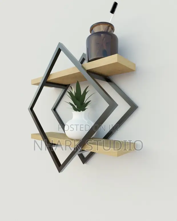 Modern Geometric Wall Shelf - Wood & Metal - 1