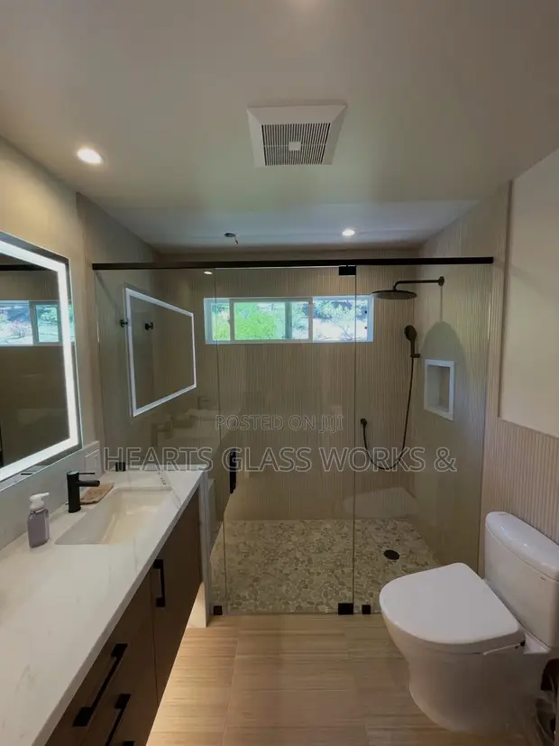 Frameless Glass Door with Fixed Side Panels - 1