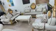 Gold and White Love Sofa Set with Center Table and Stools - 1