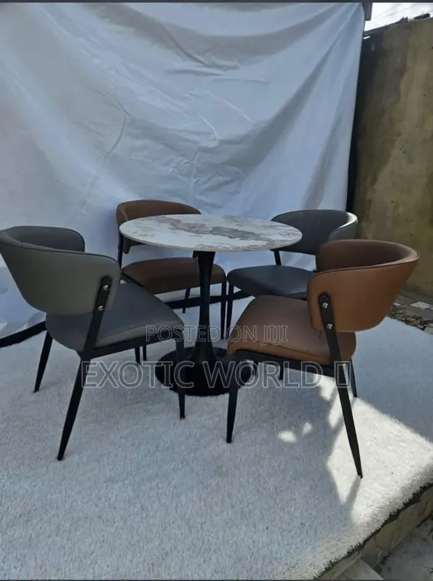 Modern Round Marble Dining Table with 4 Cushioned Chairs - 1