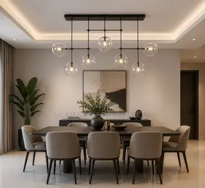Modern Glass Globe Linear Chandelier - Brass LED