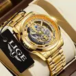 LIGE Gold Skeleton Watch for Men - 2