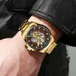 LIGE Gold Skeleton Watch for Men - 4