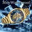 LIGE Gold Skeleton Watch for Men - 5