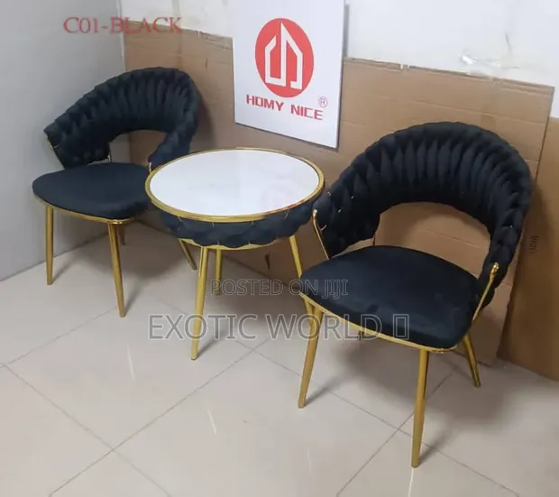 Luxury Black Braided Velvet 2-Seater Bistro Set with Gold Legs - 1
