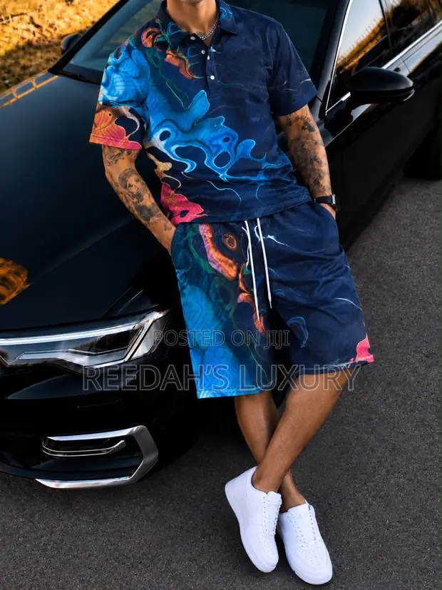 Men's Abstract Liquid Print Two-Piece Set - 1