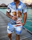Men's Abstract Liquid Print Two-Piece Set - 3