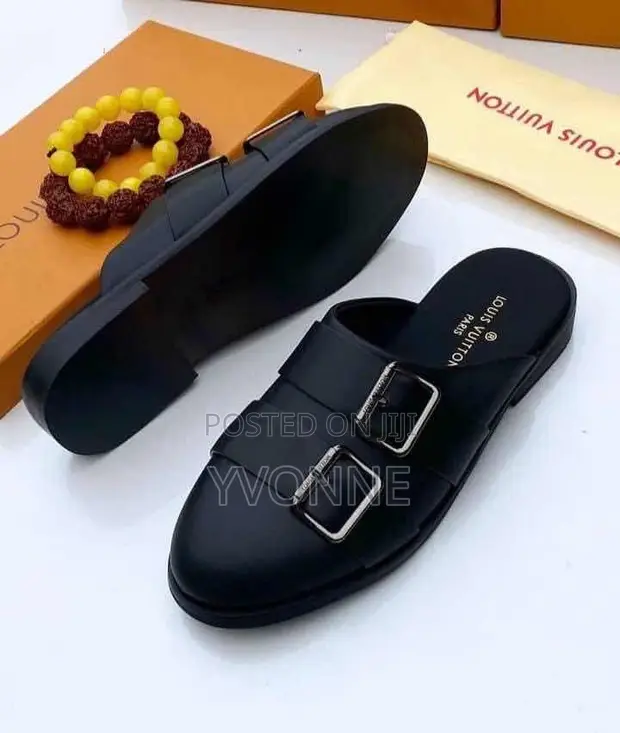 Louis Vuitton Men's Black Leather Flats Shoes - 1