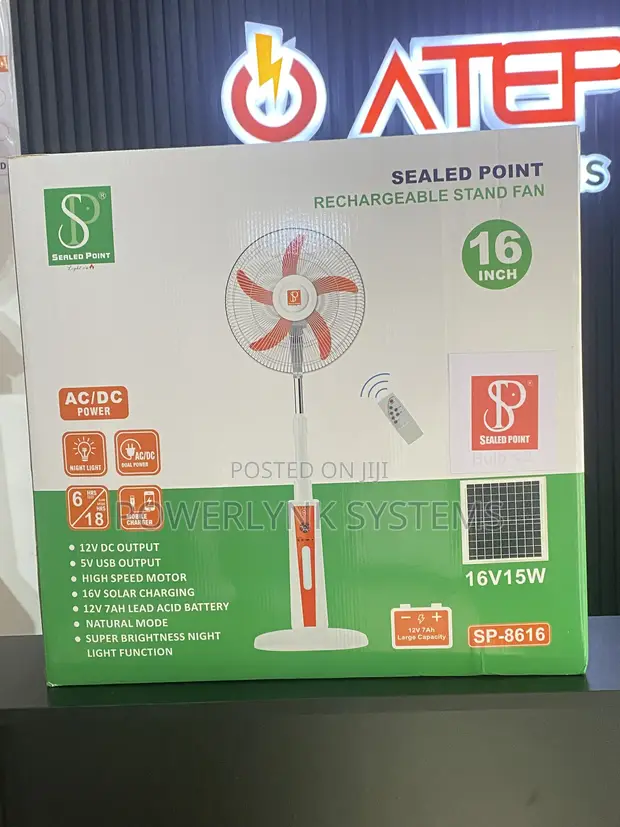 Sealed Point 16-Inch Solar Rechargeable Standing Fan - 1