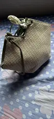 Elegant Woven Women's Tote Bag with Scarf - Cream Green - 1