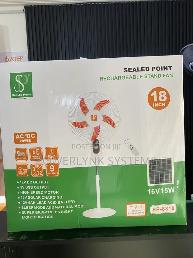 Sealed Point 18-Inch Solar Rechargeable Fan - 1