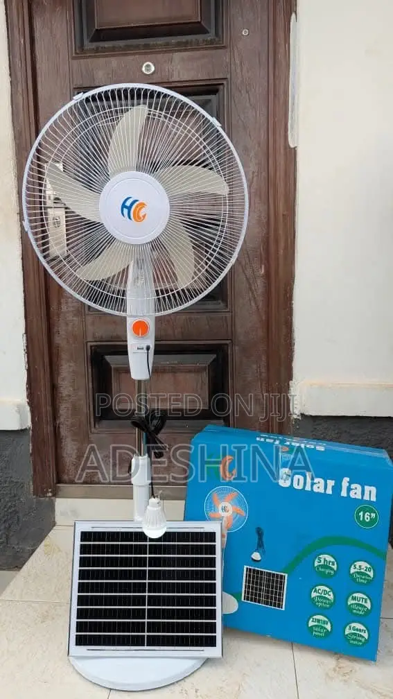 HC 16-Inch Rechargeable Solar Standing Fan with LED Bulb - 1