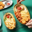 Gold Stainless Steel Oval Salad/Fries Serving Plate - 1