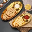 Gold Stainless Steel Oval Salad/Fries Serving Plate - 2
