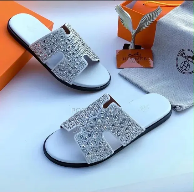 Hermes Slide Sandals - White/Black - 1