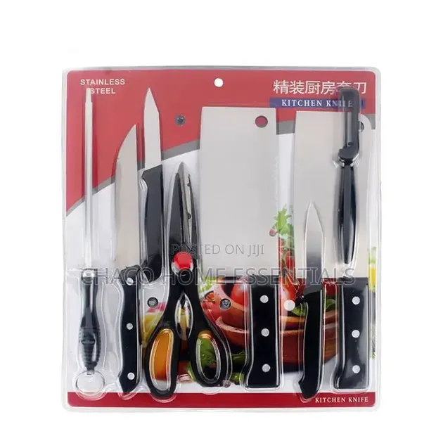 8-Piece Stainless Steel Kitchen Knife Set tare da Cleaver & Sharpener - 1