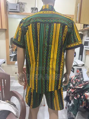 Green Yellow Ankara Men's Shirt and Shorts Set