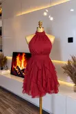 Lady's Sexy Chiffon Gown - Red - 1