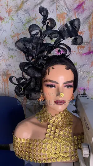 Royal Fascinator - Black Floral Leather Headpiece