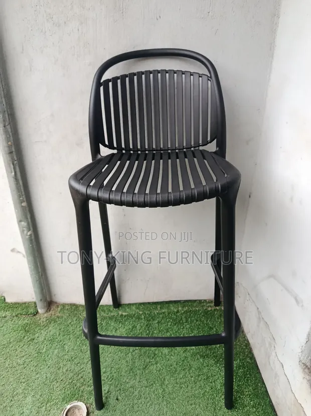 Modern Molded Outdoor Bar Stool with Slatted Backrest - 1