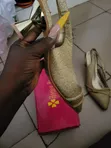Honey Beauty Gold Cover Heels - Size 40 - 2