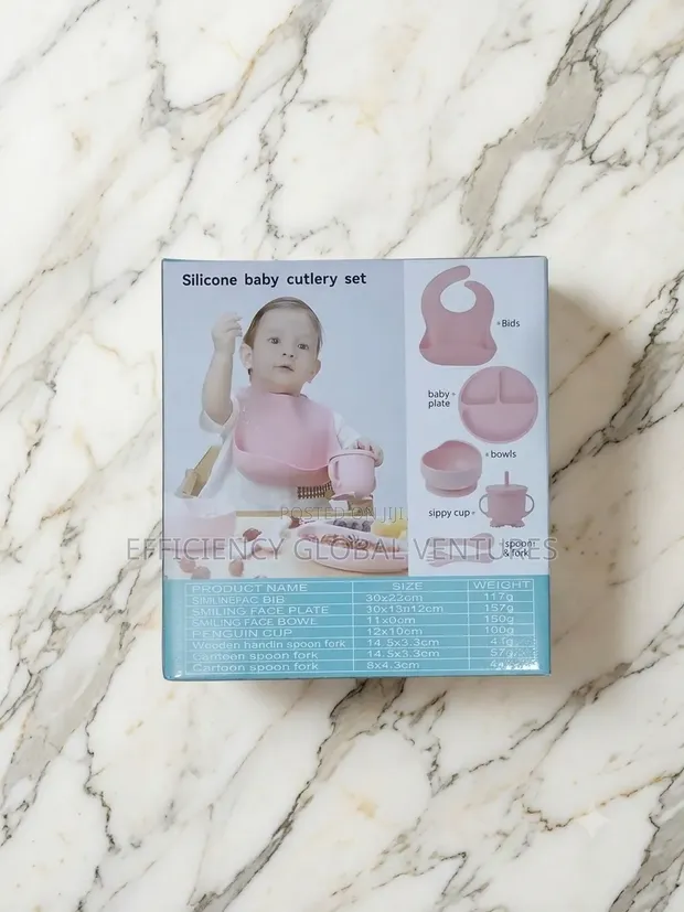 8-Piece Silicone Baby Feeding Set - Bib, Bowl, Plate, Cup, Utensils - 1
