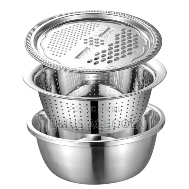 Multifunctional Stainless Steel 3-in-1 Rice Washing Bowl with Drainer - 1