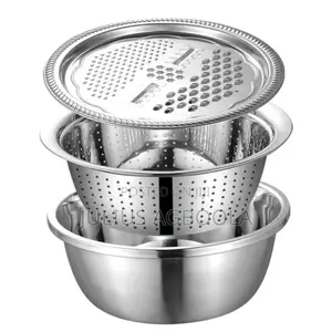 Multifunctional Stainless Steel 3-in-1 Rice Washing Bowl with Drainer