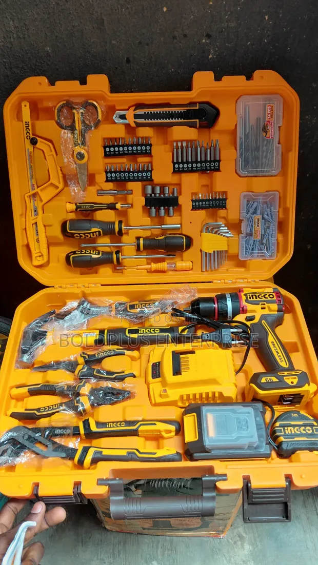 Ingco 20V Cordless Brushless Drill with 166-Piece Tool Set - 1