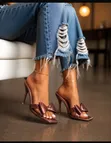 Luxury Sling Heel Slippers - Black Leather - 2