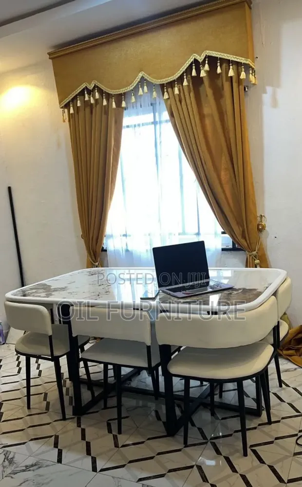 Modern Marble Top Dining Table Set with 6 Chairs - 1