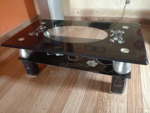Used Two-Tier Glass Centre Table with Floral Design