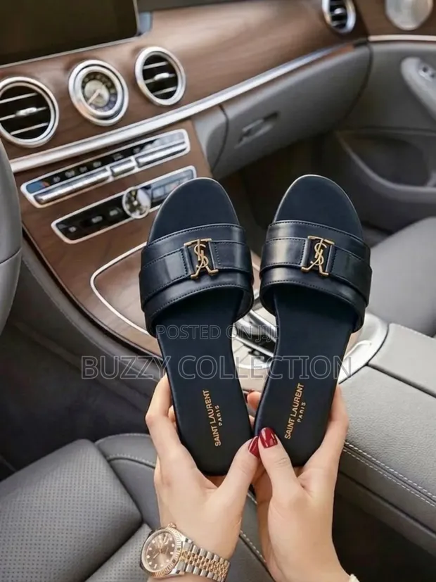 Luxury Saint Laurent Slippers - Black Leather - 1