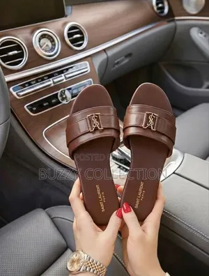 Luxury Saint Laurent Slippers - Black Leather