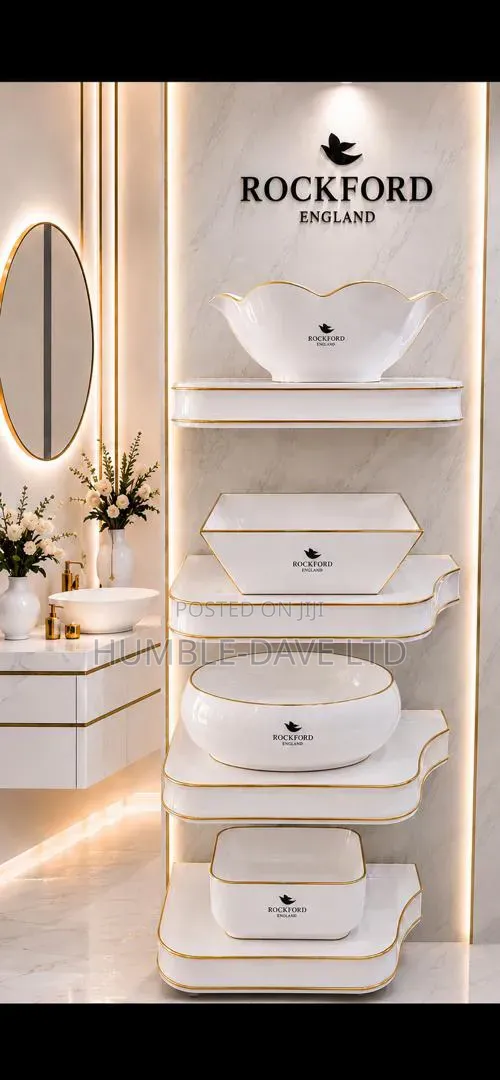 Master Vanity Basin with Shelf - White & Gold - 1