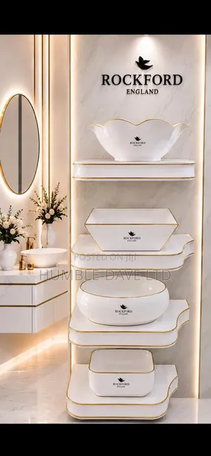 Master Vanity Basin with Shelf - White & Gold