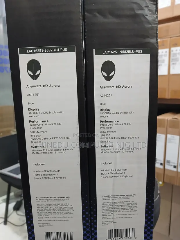 Dell Alienware 16x Aurora Gaming Laptop - Intel Core Ultra 9, RTX 5070 - 1