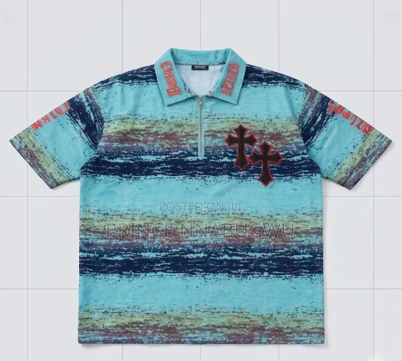 Aqua Cross Graphic Oversized Polo Shirt - 1