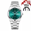 POEDAGAR Men's Luxury Stainless Steel Watch - Silver/Green - 1
