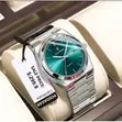 POEDAGAR Men's Luxury Stainless Steel Watch - Silver/Green - 2