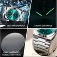 POEDAGAR Men's Luxury Stainless Steel Watch - Silver/Green - 4