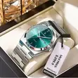 POEDAGAR Men's Luxury Stainless Steel Watch - Silver/Green - 5