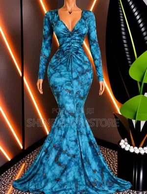 Ladies Trendy Zara Blue V-Neck Bodycon Gown