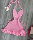Women's Pink Hollow-Out Summer Dress - 2