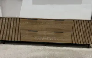 Fluted Wood TV Console with 4 Drawers