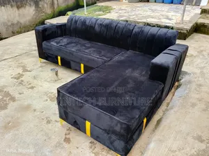 Brand New 6-Seater L-Shape Sofas - Black Velvet