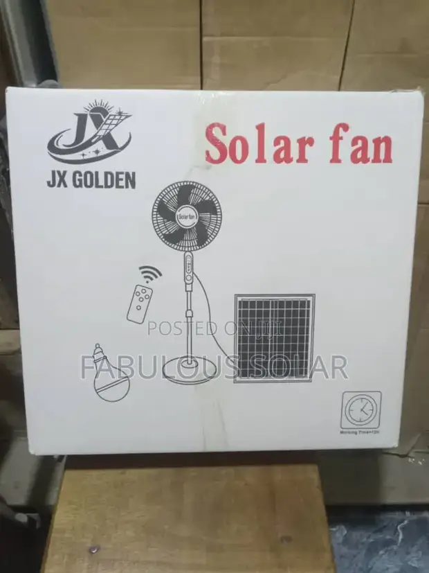 16-Inch Solar Rechargeable Standing Fan with Lights & Panel - 1