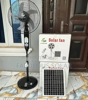16-Inch Solar Rechargeable Standing Fan with Lights & Panel